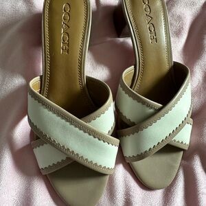 Coach Cream and Tan Crisscross Slide Mules